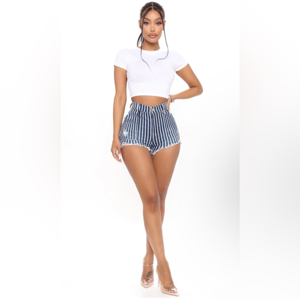Fashion Nova- Come Aboard Conductor Stripe Denim
Shorts